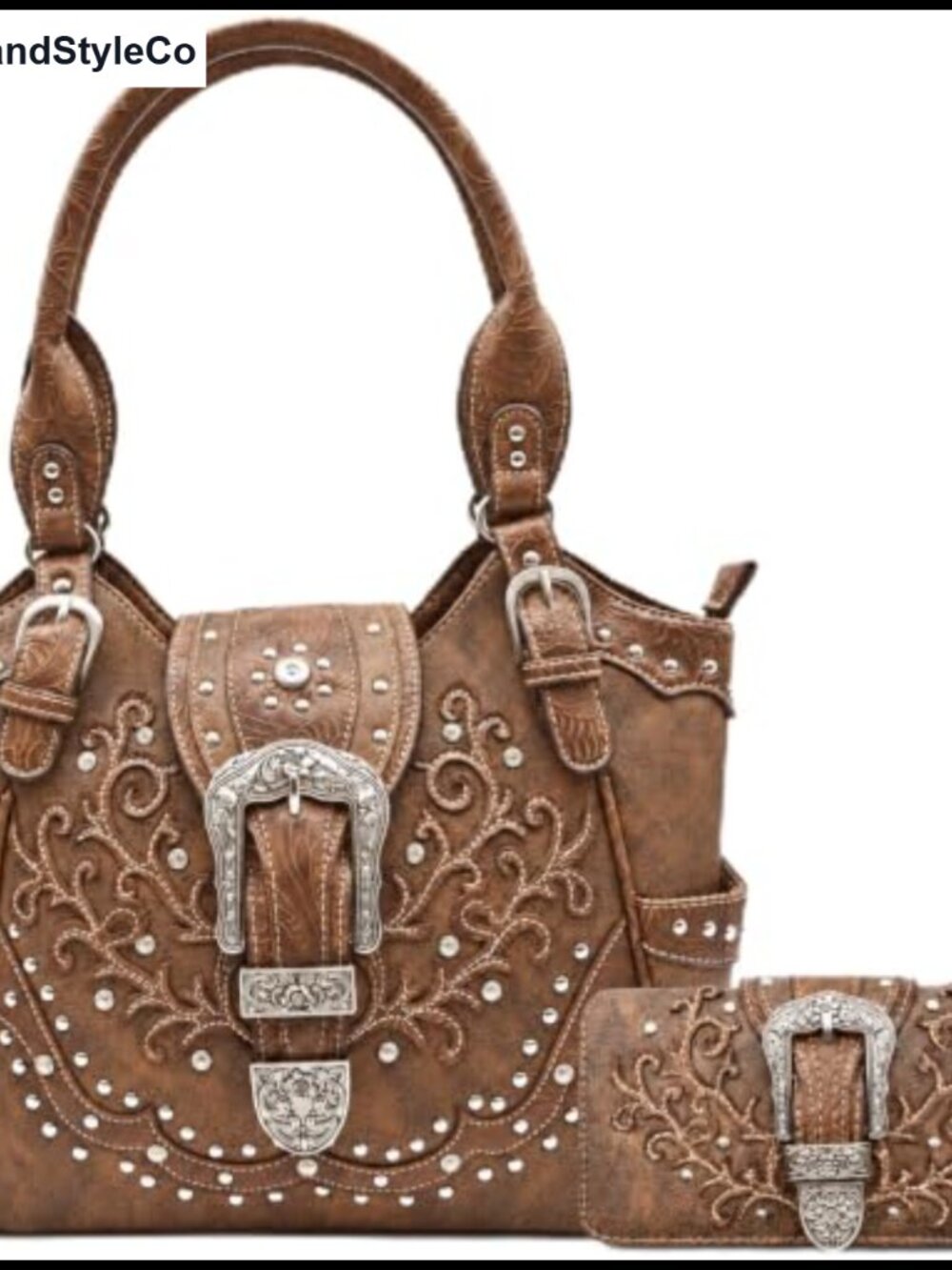 Western Tooled Floral Buckle Purse & Wallet Set, Concealed Carry Shoulder Bag